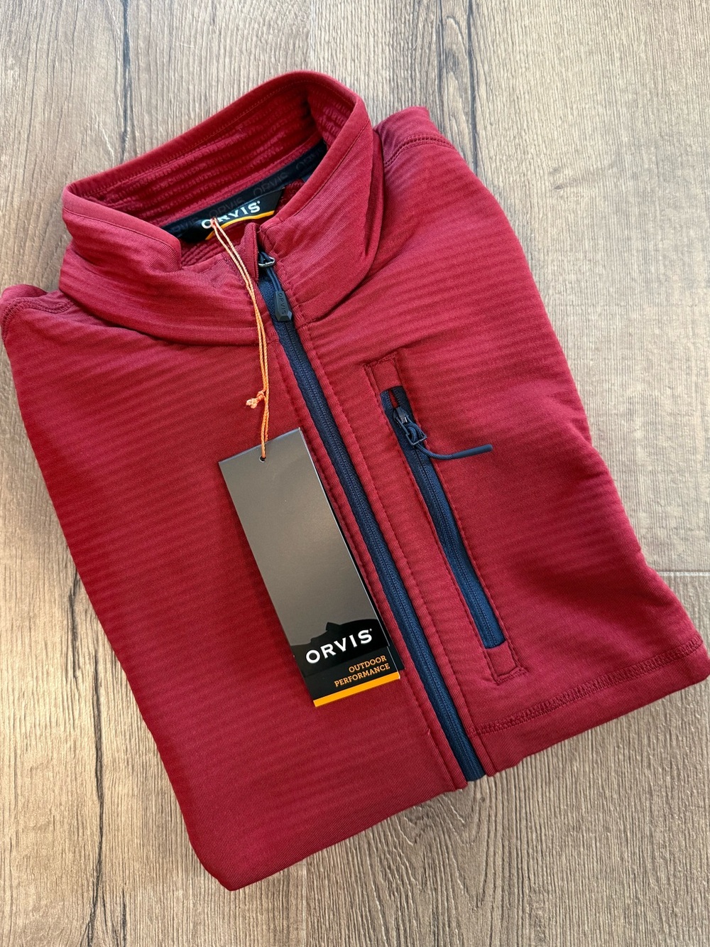 Orvis Men's Deep Red/Maroon Zip-Up Outdoor Performance Vest with Navy Trim